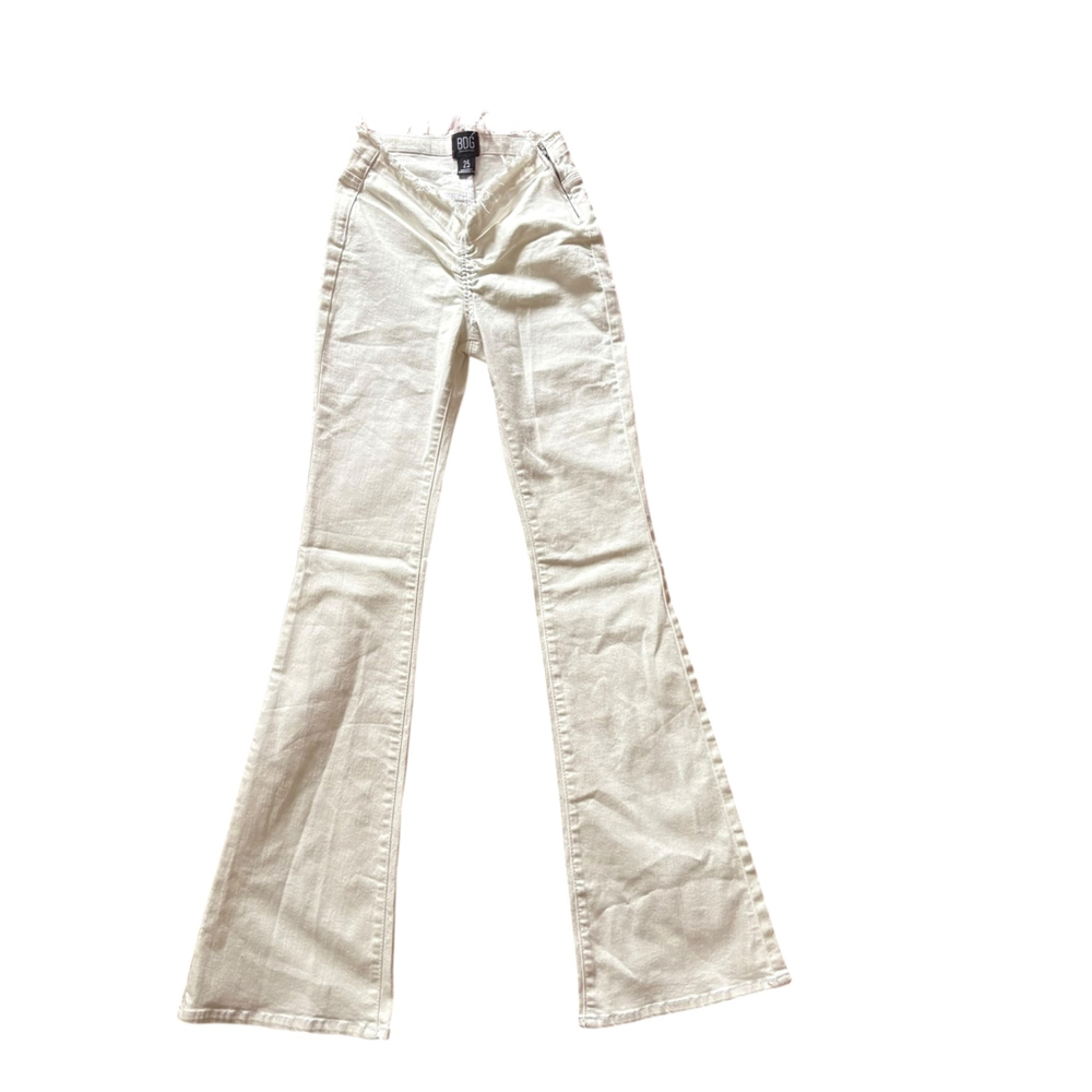 BDG Urban Outfitters Ivory Ruched Flare Jeans Size 25 Raw Waist Y2K